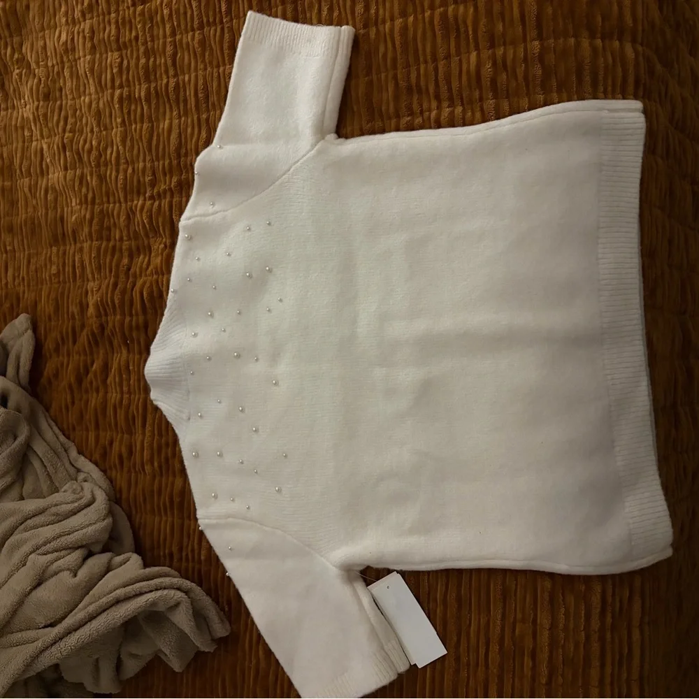 NWT Abercrombie Pearl Embellished Mockneck Sweater Tee - Picture 4 of 10